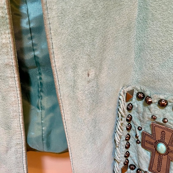 Vintage Turquoise Suede Jacket with Turquoise Cabochons - Picture 7 of 7